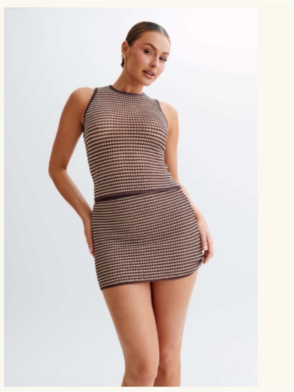 Meshki Brown and Cream Knit Two-Piece Set